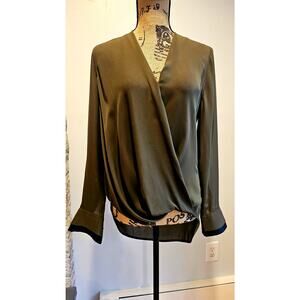 Rag & Bone Dark Olive Victor Blouse, Double Black Cuffed, Sz S, NWOT